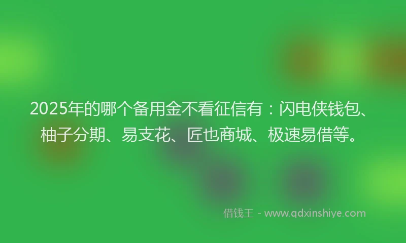 2025年的哪个备用金不看征信有：闪电侠钱包、柚子分期、易支花、匠也商城、极速易借等。