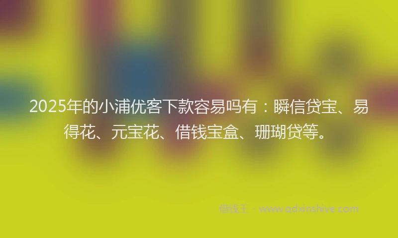 2025年的小浦优客下款容易吗有：瞬信贷宝、易得花、元宝花、借钱宝盒、珊瑚贷等。