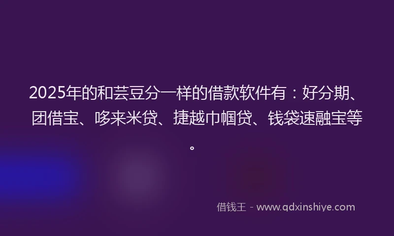 2025年的和芸豆分一样的借款软件有：好分期、团借宝、哆来米贷、捷越巾帼贷、钱袋速融宝等。