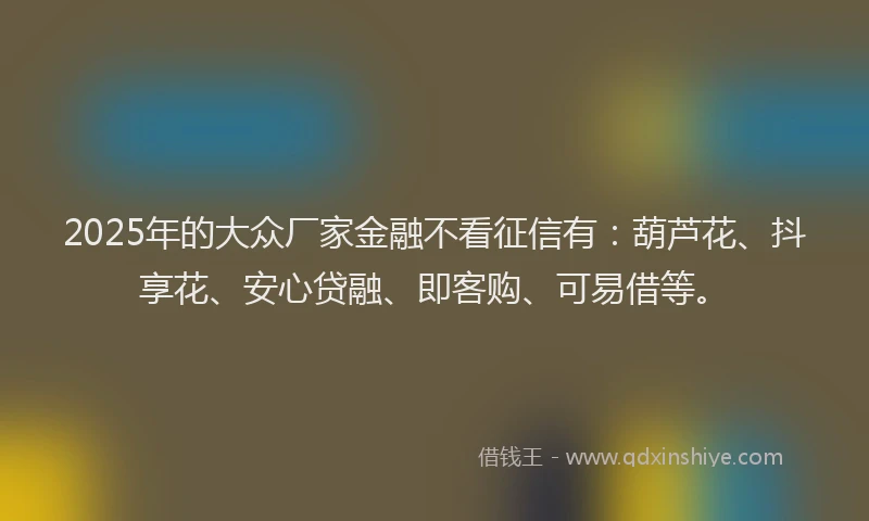 2025年的大众厂家金融不看征信有：葫芦花、抖享花、安心贷融、即客购、可易借等。