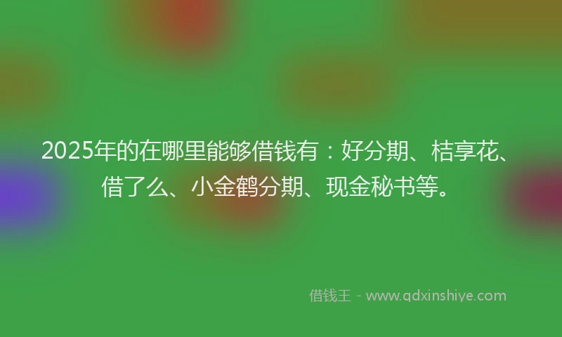 2025年的在哪里能够借钱有：好分期、桔享花、借了么、小金鹤分期、现金秘书等。