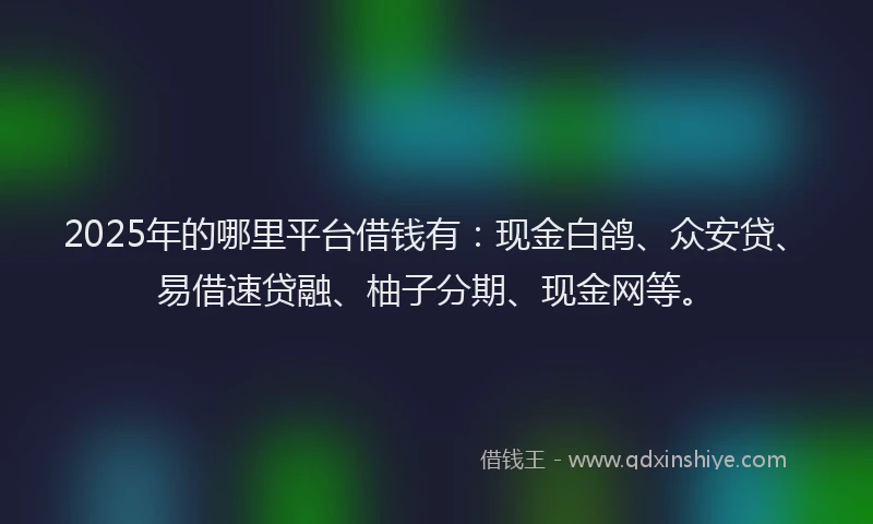 2025年的哪里平台借钱有：现金白鸽、众安贷、易借速贷融、柚子分期、现金网等。