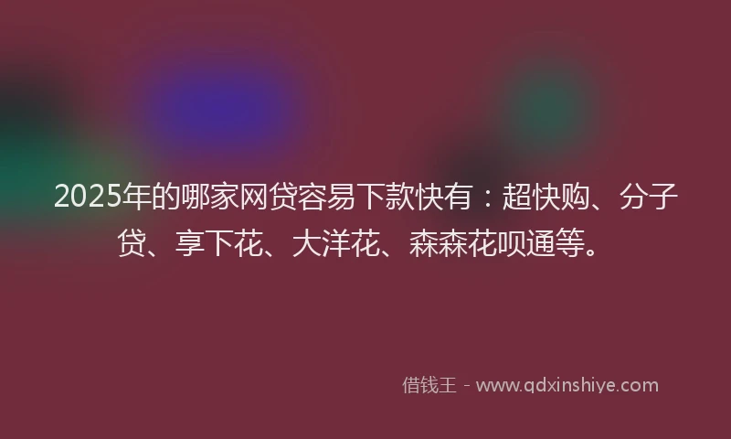2025年的哪家网贷容易下款快有：超快购、分子贷、享下花、大洋花、森森花呗通等。
