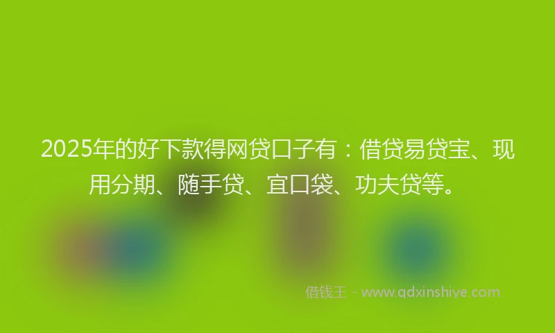 2025年的好下款得网贷口子有：借贷易贷宝、现用分期、随手贷、宜口袋、功夫贷等。