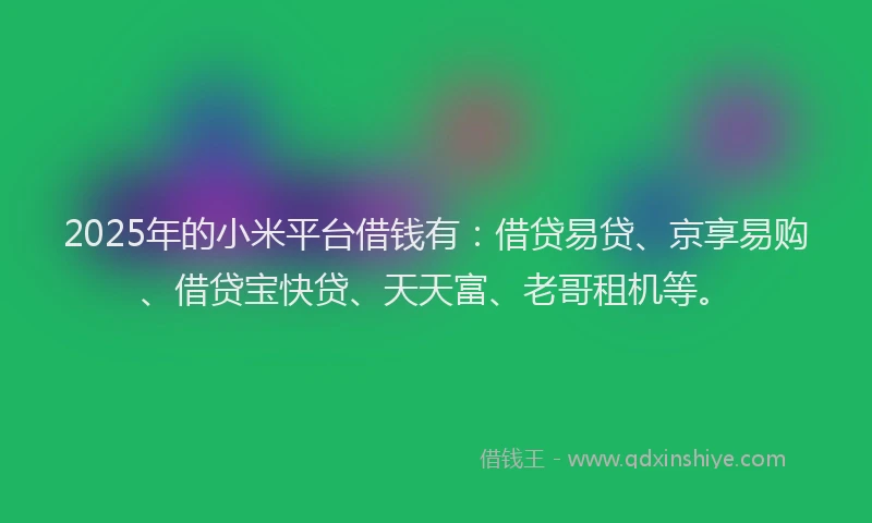 2025年的小米平台借钱有：借贷易贷、京享易购、借贷宝快贷、天天富、老哥租机等。