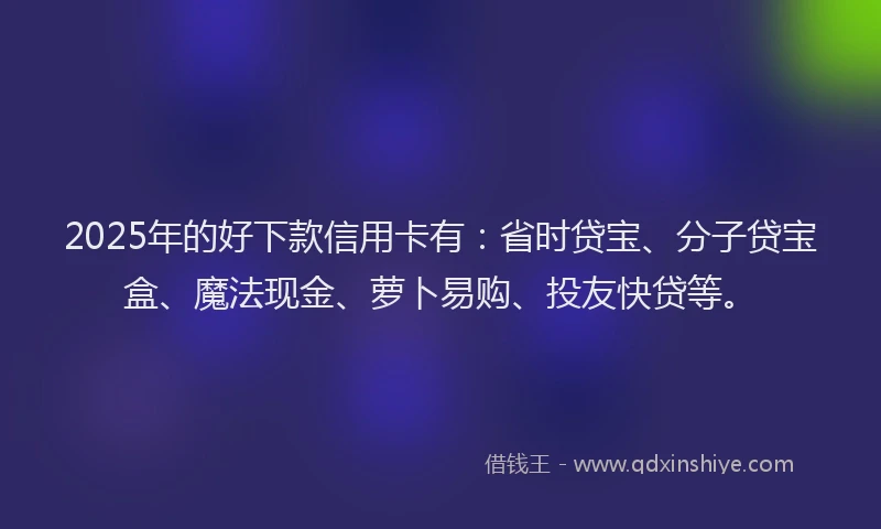 2025年的好下款信用卡有：省时贷宝、分子贷宝盒、魔法现金、萝卜易购、投友快贷等。