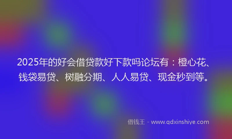 2025年的好会借贷款好下款吗论坛有：橙心花、钱袋易贷、树融分期、人人易贷、现金秒到等。