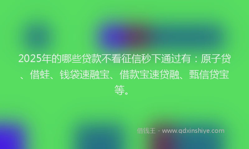 2025年的哪些贷款不看征信秒下通过有：原子贷、借蛙、钱袋速融宝、借款宝速贷融、甄信贷宝等。