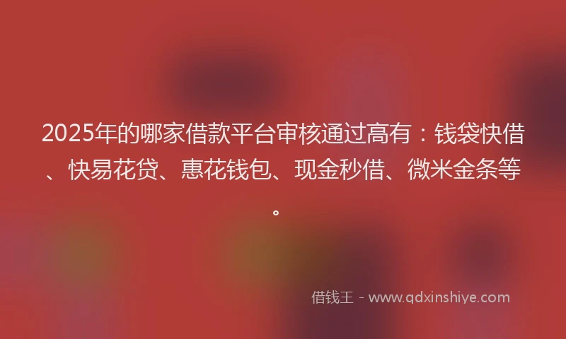 2025年的哪家借款平台审核通过高有：钱袋快借、快易花贷、惠花钱包、现金秒借、微米金条等。