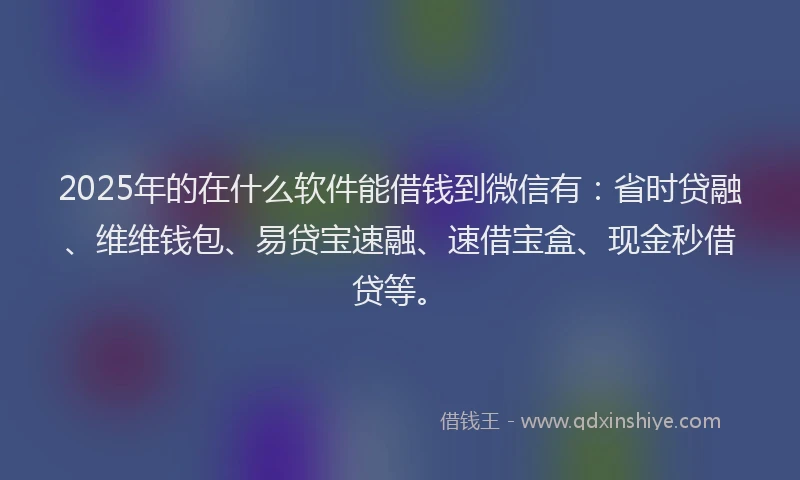 2025年的在什么软件能借钱到微信有：省时贷融、维维钱包、易贷宝速融、速借宝盒、现金秒借贷等。