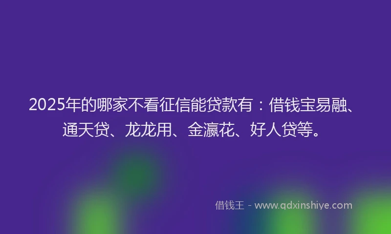 2025年的哪家不看征信能贷款有：借钱宝易融、通天贷、龙龙用、金瀛花、好人贷等。