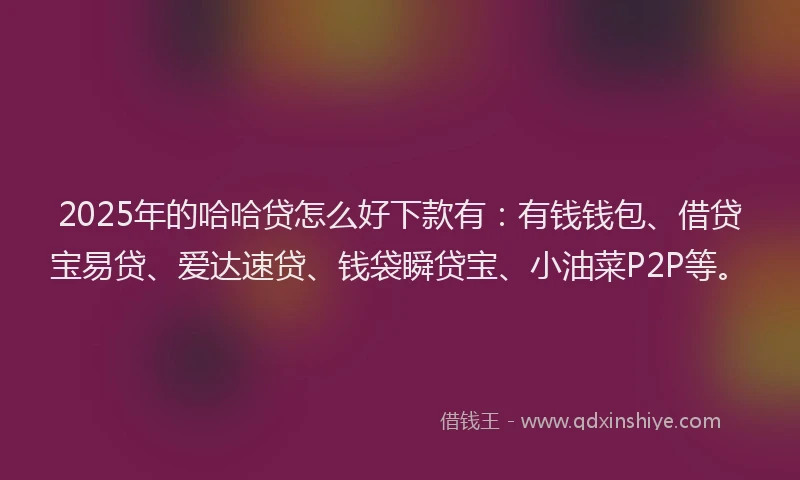 2025年的哈哈贷怎么好下款有：有钱钱包、借贷宝易贷、爱达速贷、钱袋瞬贷宝、小油菜P2P等。
