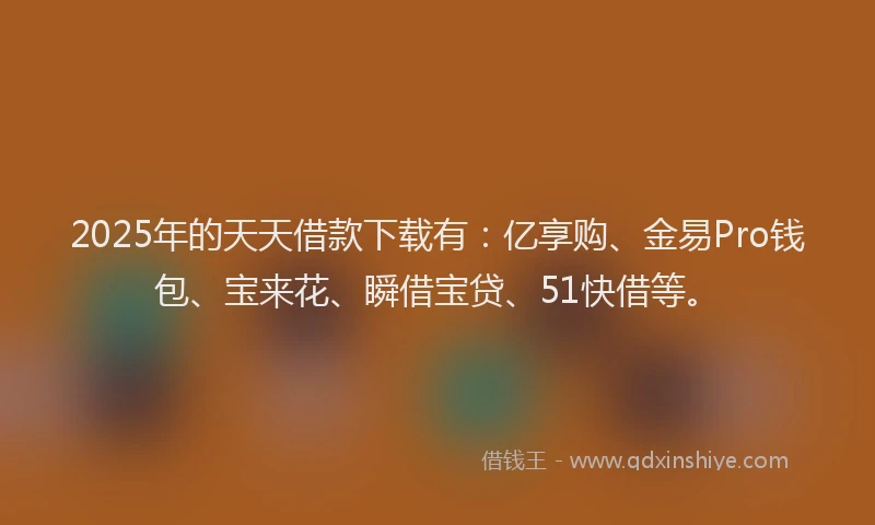 2025年的天天借款下载有：亿享购、金易Pro钱包、宝来花、瞬借宝贷、51快借等。