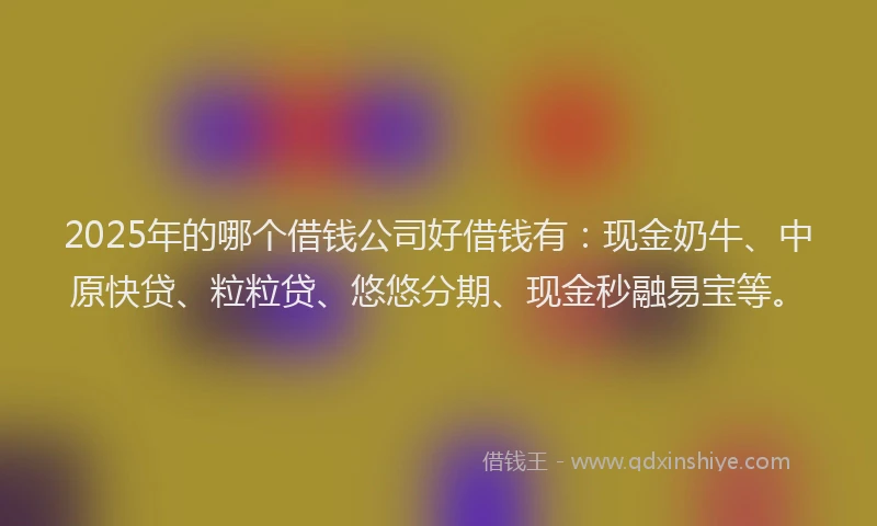 2025年的哪个借钱公司好借钱有：现金奶牛、中原快贷、粒粒贷、悠悠分期、现金秒融易宝等。
