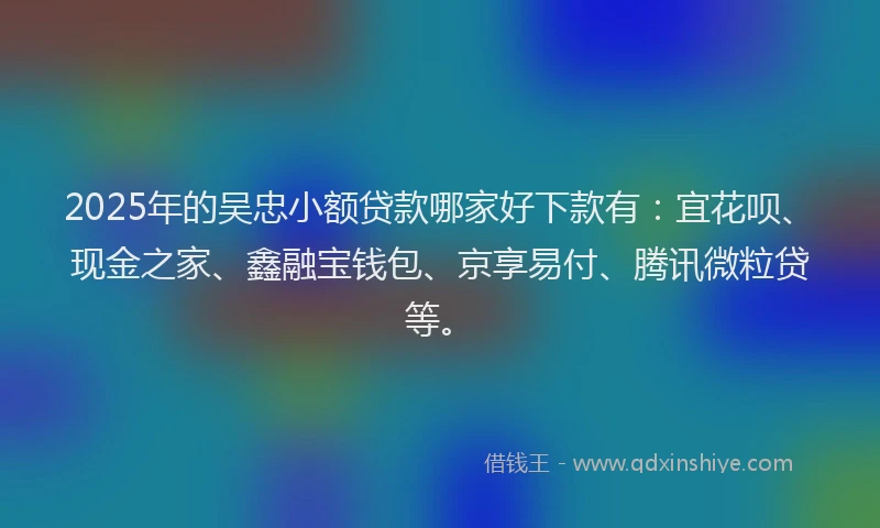 2025年的吴忠小额贷款哪家好下款有：宜花呗、现金之家、鑫融宝钱包、京享易付、腾讯微粒贷等。