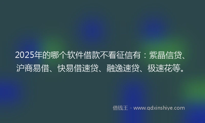 2025年的哪个软件借款不看征信有：紫晶信贷、沪商易借、快易借速贷、融逸速贷、极速花等。