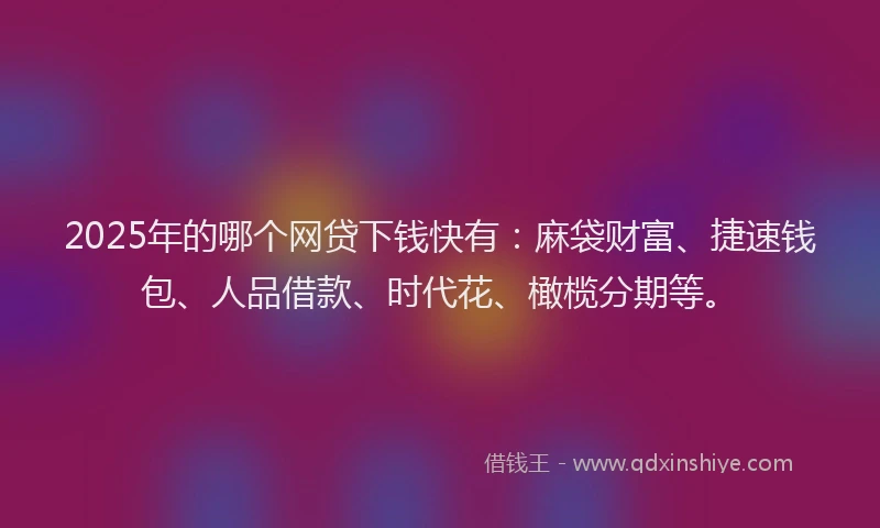 2025年的哪个网贷下钱快有：麻袋财富、捷速钱包、人品借款、时代花、橄榄分期等。