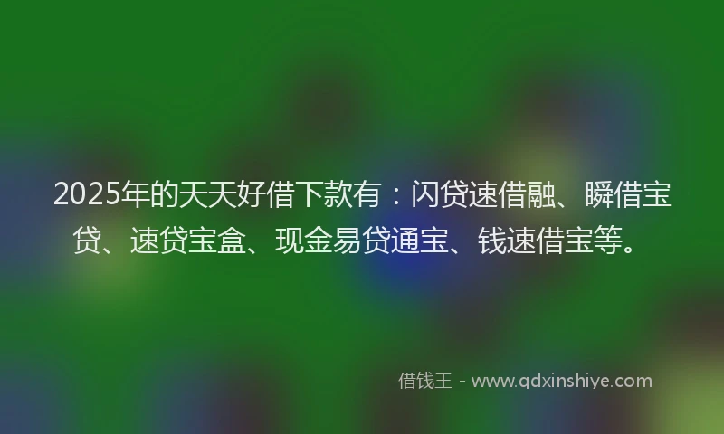 2025年的天天好借下款有：闪贷速借融、瞬借宝贷、速贷宝盒、现金易贷通宝、钱速借宝等。