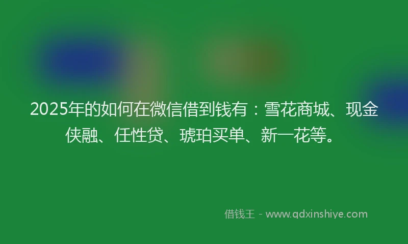 2025年的如何在微信借到钱有：雪花商城、现金侠融、任性贷、琥珀买单、新一花等。