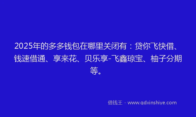 2025年的多多钱包在哪里关闭有：贷你飞快借、钱速借通、享来花、贝乐享-飞鑫琼宝、柚子分期等。