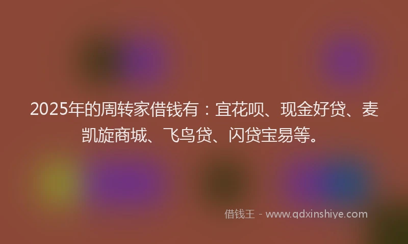 2025年的周转家借钱有：宜花呗、现金好贷、麦凯旋商城、飞鸟贷、闪贷宝易等。