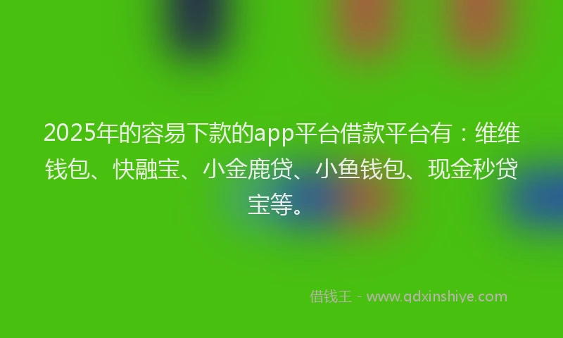 2025年的容易下款的app平台借款平台有：维维钱包、快融宝、小金鹿贷、小鱼钱包、现金秒贷宝等。