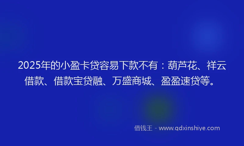 2025年的小盈卡贷容易下款不有：葫芦花、祥云借款、借款宝贷融、万盛商城、盈盈速贷等。