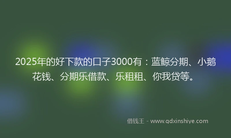 2025年的好下款的口子3000有：蓝鲸分期、小鹅花钱、分期乐借款、乐租租、你我贷等。