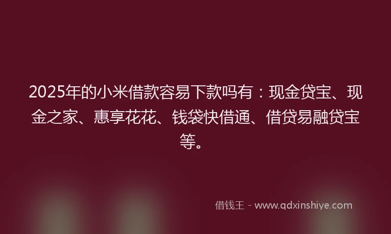 2025年的小米借款容易下款吗有：现金贷宝、现金之家、惠享花花、钱袋快借通、借贷易融贷宝等。
