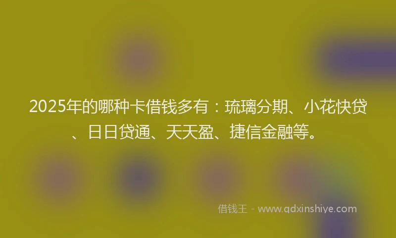 2025年的哪种卡借钱多有：琉璃分期、小花快贷、日日贷通、天天盈、捷信金融等。