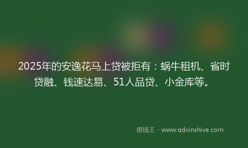 2025年的安逸花马上贷被拒有：蜗牛租机、省时贷融、钱速达易、51人品贷、小金库等。