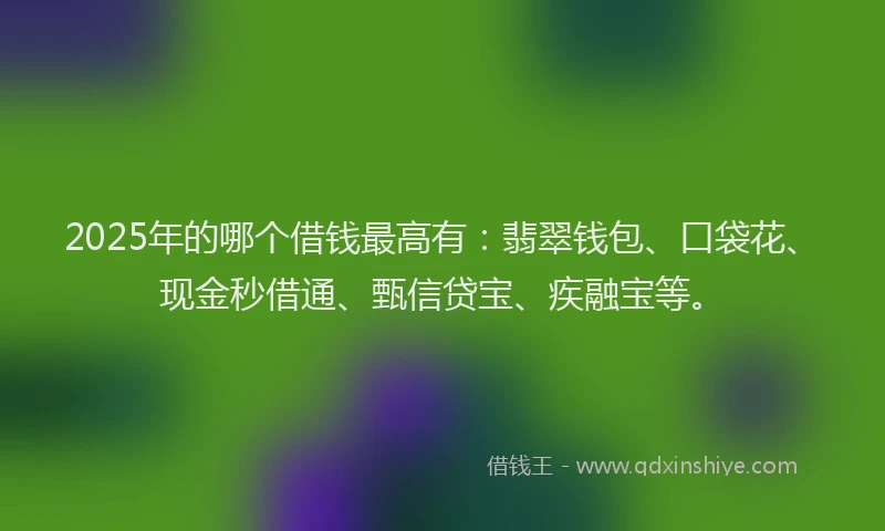 2025年的哪个借钱最高有：翡翠钱包、口袋花、现金秒借通、甄信贷宝、疾融宝等。
