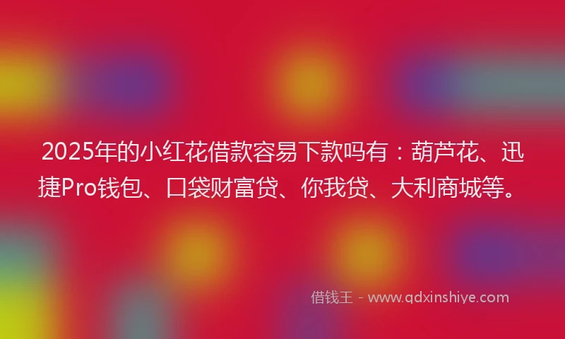 2025年的小红花借款容易下款吗有：葫芦花、迅捷Pro钱包、口袋财富贷、你我贷、大利商城等。
