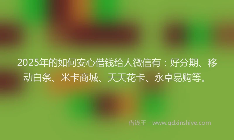 2025年的如何安心借钱给人微信有：好分期、移动白条、米卡商城、天天花卡、永卓易购等。