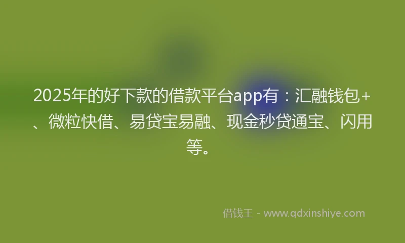 2025年的好下款的借款平台app有：汇融钱包+、微粒快借、易贷宝易融、现金秒贷通宝、闪用等。