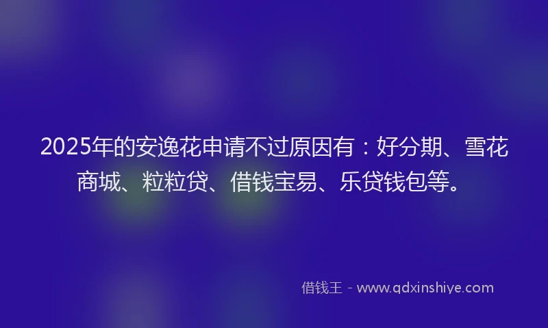2025年的安逸花申请不过原因有：好分期、雪花商城、粒粒贷、借钱宝易、乐贷钱包等。