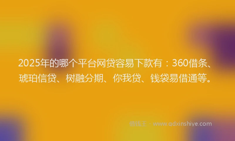 2025年的哪个平台网贷容易下款有：360借条、琥珀信贷、树融分期、你我贷、钱袋易借通等。