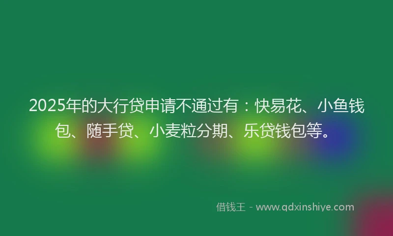 2025年的大行贷申请不通过有：快易花、小鱼钱包、随手贷、小麦粒分期、乐贷钱包等。