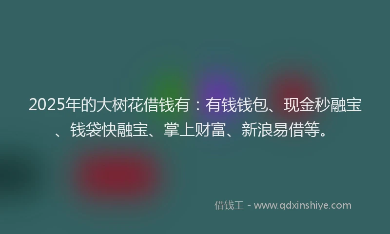 2025年的大树花借钱有：有钱钱包、现金秒融宝、钱袋快融宝、掌上财富、新浪易借等。