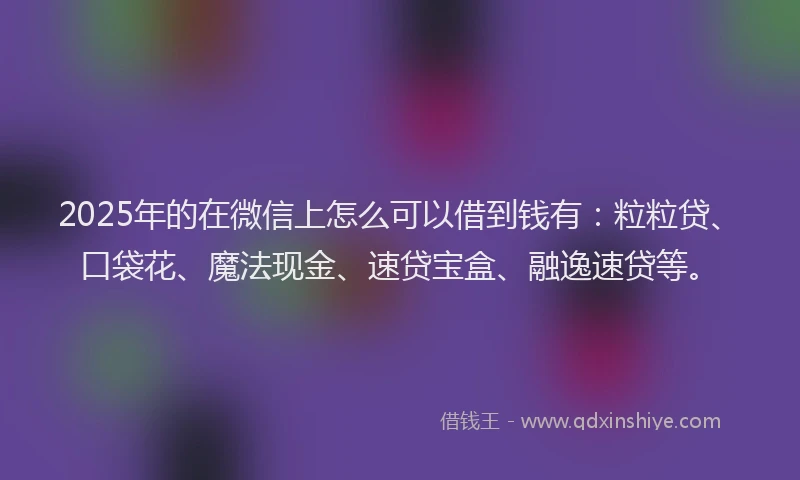 2025年的在微信上怎么可以借到钱有：粒粒贷、口袋花、魔法现金、速贷宝盒、融逸速贷等。