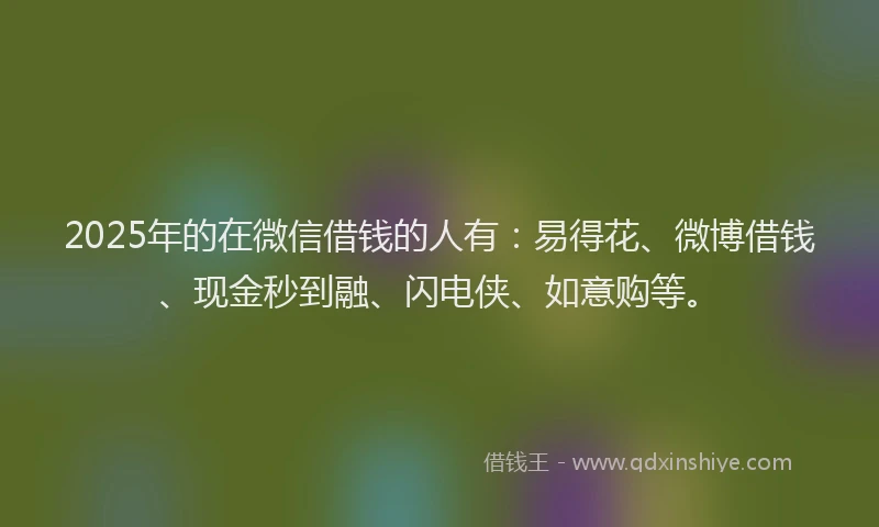 2025年的在微信借钱的人有：易得花、微博借钱、现金秒到融、闪电侠、如意购等。