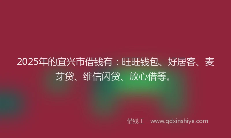 2025年的宜兴市借钱有：旺旺钱包、好居客、麦芽贷、维信闪贷、放心借等。