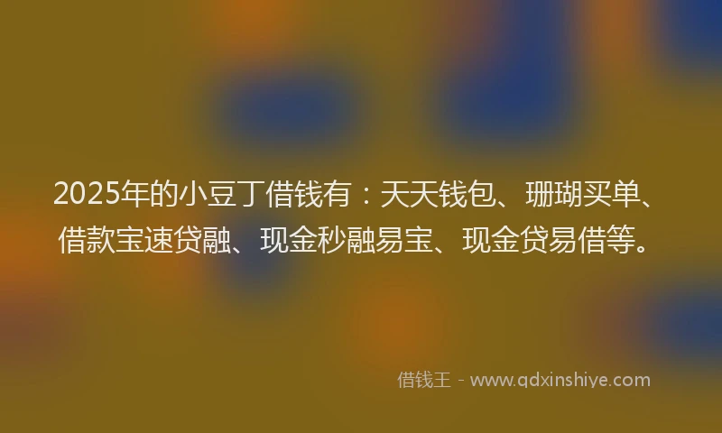 2025年的小豆丁借钱有：天天钱包、珊瑚买单、借款宝速贷融、现金秒融易宝、现金贷易借等。