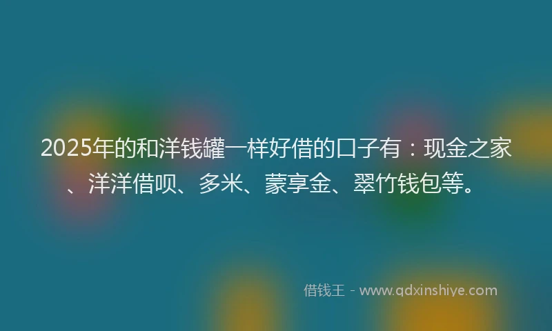 2025年的和洋钱罐一样好借的口子有：现金之家、洋洋借呗、多米、蒙享金、翠竹钱包等。