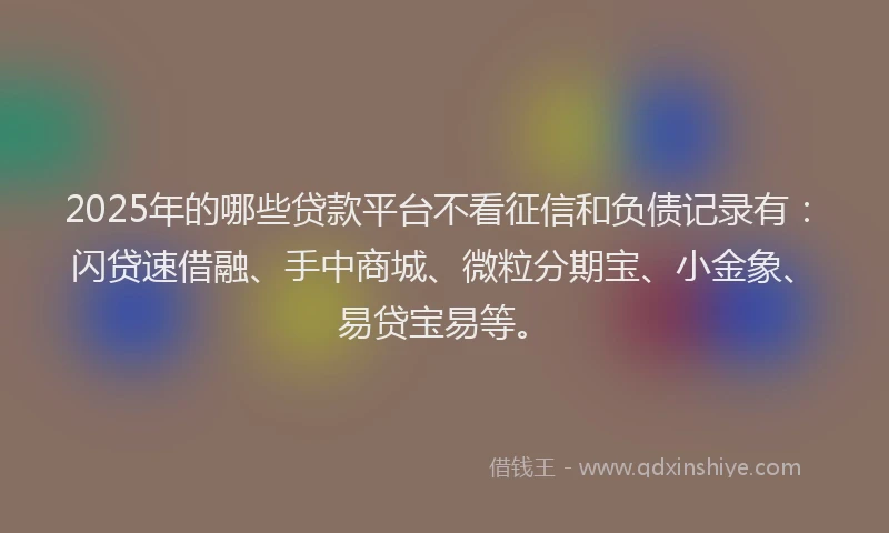 2025年的哪些贷款平台不看征信和负债记录有：闪贷速借融、手中商城、微粒分期宝、小金象、易贷宝易等。