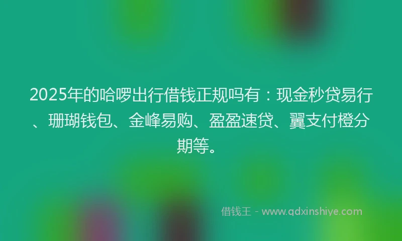 2025年的哈啰出行借钱正规吗有：现金秒贷易行、珊瑚钱包、金峰易购、盈盈速贷、翼支付橙分期等。