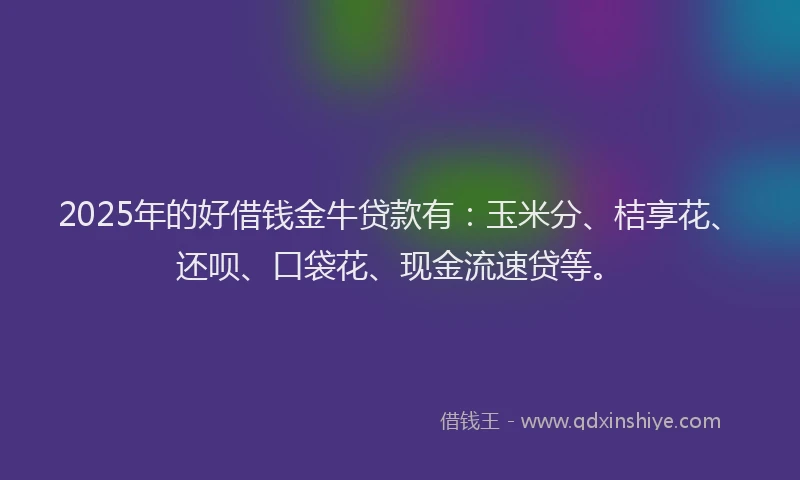 2025年的好借钱金牛贷款有：玉米分、桔享花、还呗、口袋花、现金流速贷等。