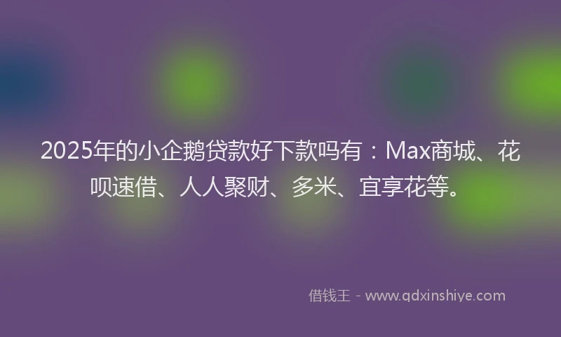 2025年的小企鹅贷款好下款吗有：Max商城、花呗速借、人人聚财、多米、宜享花等。