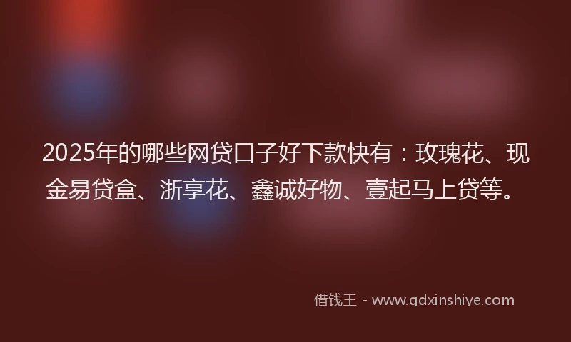 2025年的哪些网贷口子好下款快有：玫瑰花、现金易贷盒、浙享花、鑫诚好物、壹起马上贷等。