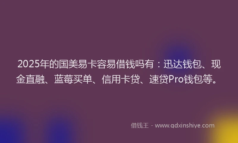 2025年的国美易卡容易借钱吗有：迅达钱包、现金直融、蓝莓买单、信用卡贷、速贷Pro钱包等。